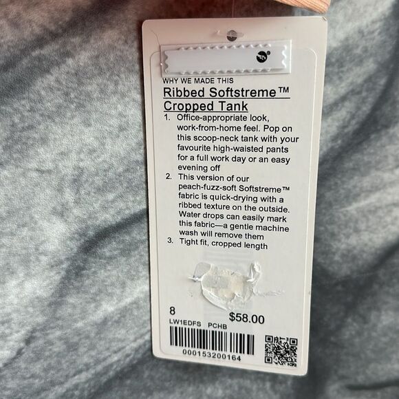 Lululemon Ribbed Softstreme Cropped Tank Top size 8 PEACH BELLINI 🍑 NWT - Picture 3 of 7